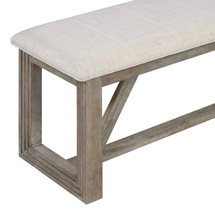 6-Piece Retro Dining Table Set for 6, 60' Wood Kitchen Table and Chairs Set of 4 with Bench Designed Trestle Base for kitchen & Dining Room (Gray) Default -DTYStore