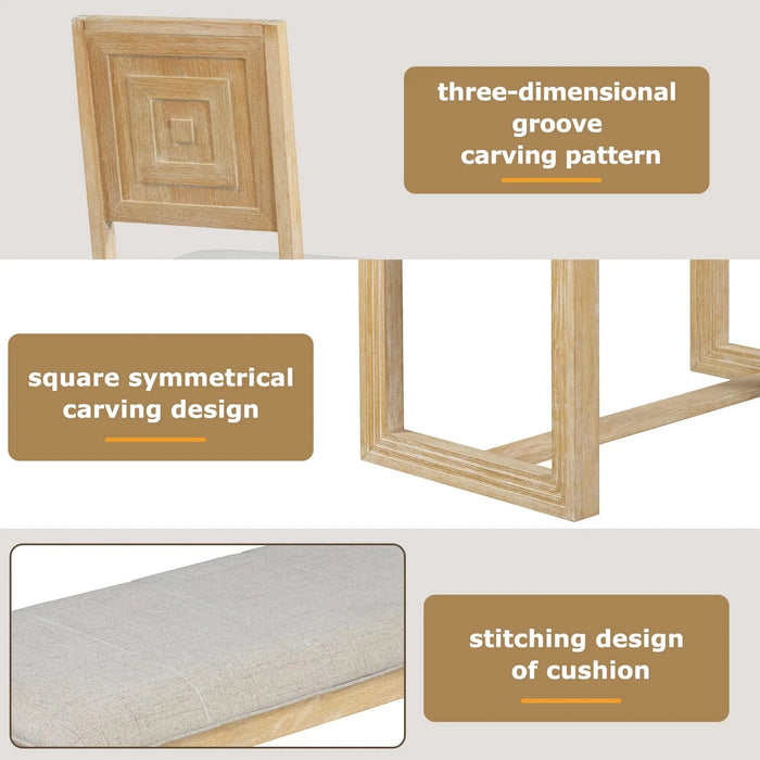 6-Piece Retro Dining Table Set for 6, 60' Wood Kitchen Table and Chairs Set of 4 with Bench Designed Trestle Base for kitchen & Dining Room (Natural) Default -DTYStore