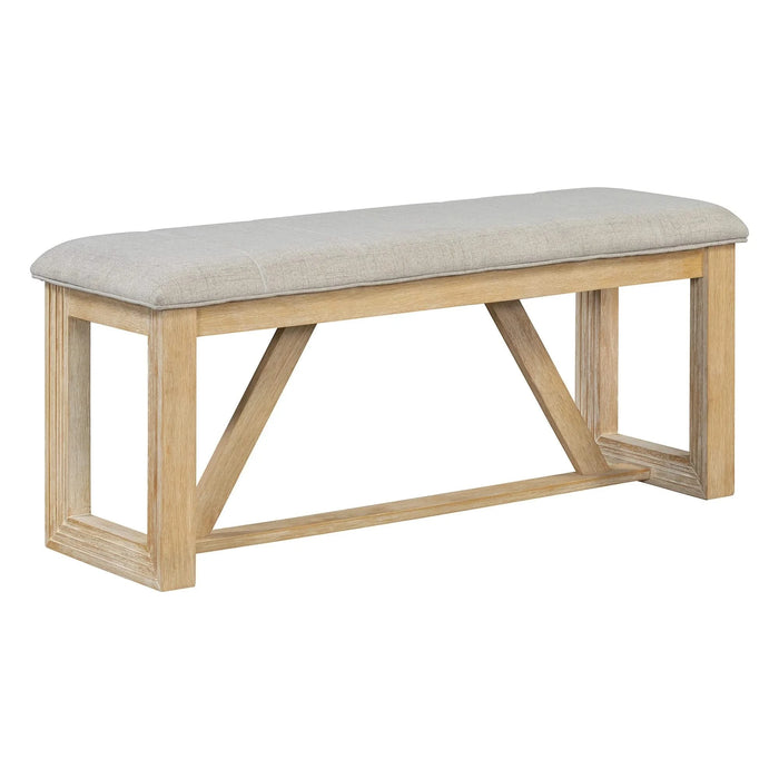 6-Piece Retro Dining Table Set for 6, 60' Wood Kitchen Table and Chairs Set of 4 with Bench Designed Trestle Base for kitchen & Dining Room (Natural) Default -DTYStore