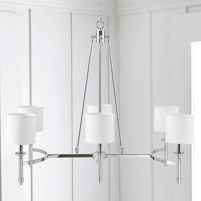 6-light Chandelier with Fabric Drum Shades Chrome See below Default -DTYStore