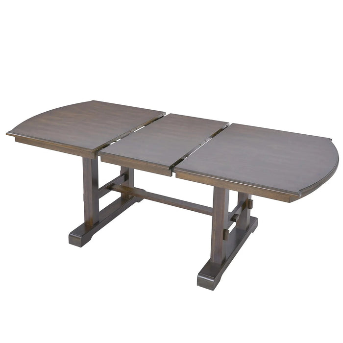 60'-78' Extendable Dining Table, Farmhouse Wooden Kitchen Table with Removable Leaf, Large Expanding Table for 4-8 (Brown) Default -DTYStore