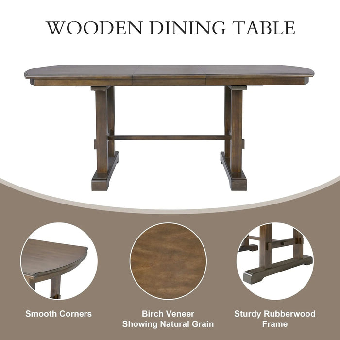60'-78' Extendable Dining Table, Farmhouse Wooden Kitchen Table with Removable Leaf, Large Expanding Table for 4-8 (Brown) Default -DTYStore