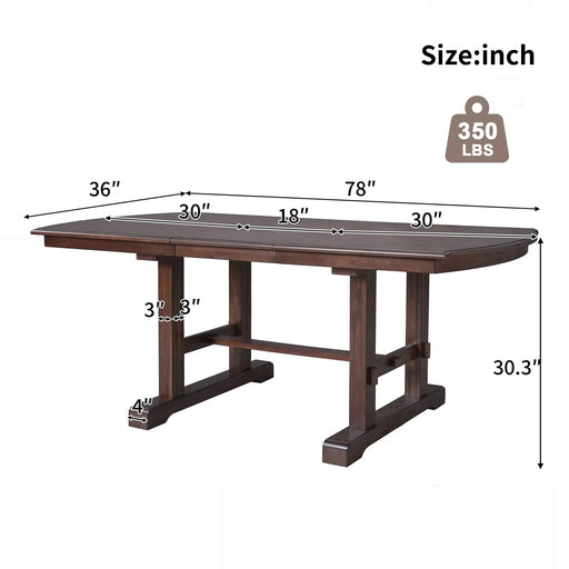 60'-78' Extendable Dining Table, Farmhouse Wooden Kitchen Table with Removable Leaf, Large Expanding Table for 4-8 (Cherry) Default -DTYStore