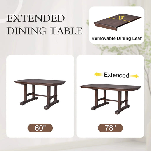 60'-78' Extendable Dining Table, Farmhouse Wooden Kitchen Table with Removable Leaf, Large Expanding Table for 4-8 (Cherry) Default -DTYStore