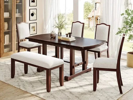 60'-78' Extendable Dining Table, Farmhouse Wooden Kitchen Table with Removable Leaf, Large Expanding Table for 4-8 (Cherry) Default -DTYStore