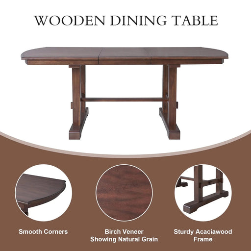 60'-78' Extendable Dining Table, Farmhouse Wooden Kitchen Table with Removable Leaf, Large Expanding Table for 4-8 (Cherry) Default -DTYStore