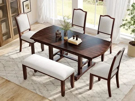 60'-78' Extendable Dining Table, Farmhouse Wooden Kitchen Table with Removable Leaf, Large Expanding Table for 4-8 (Cherry) Default -DTYStore