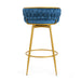 Swivel Counter Height Bar Stools Set of 2, 31.' Bar Height Stools with Hand-Woven Backrest & Gold Metal Legs, Modern Low Back Upholstered Kitchen Chairs with Footrest for Island, Dining Room,Blue - DTYStore
