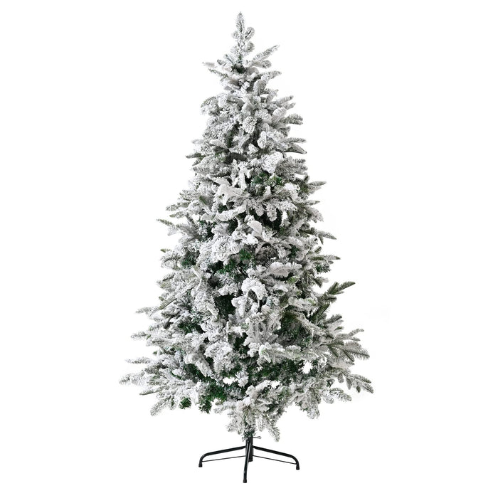 6FT Unlit Artificial Christmas Tree with Snow Flocked Design and Metal Stand, Full Appearance, Easy Assembly