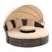 Hot Sale KD Rattan Round Lounge With Canopy Bali Canopy Bed Outdoor, Wicker Outdoor Sofa Bed with lift coffee table - DTYStore