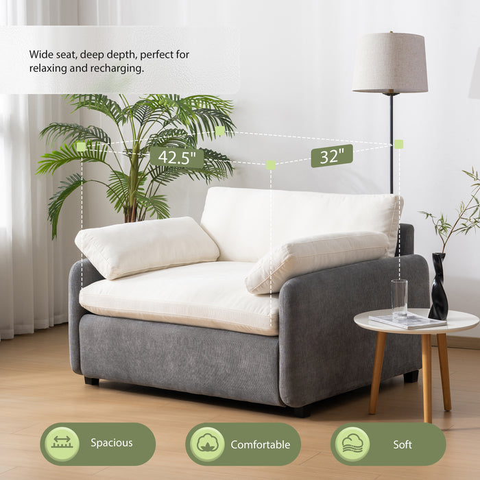 50*43" Oversized Chenille Single Sofa Chair,Wide and Deep Seat Accent Chair,Modern Upholstered Comfy Armchair,Color Blocking Couch Lounge with Pillows for Living Room,Apartment,Bedroom,3 Colors