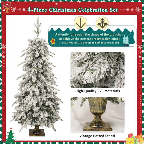 Pre-lit Christmas Artificial Tree 4-Piece Set, Garland, Wreath and Set of 2 Entrance Trees, X-mas with LED Lights, PVC Festival Celebration Set, Green - Image 7