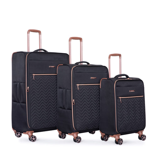 Lightweight Durable Black 4-Piece Softshell Suitcase Spinner Wheels Terylene Luggage Set - Image 6