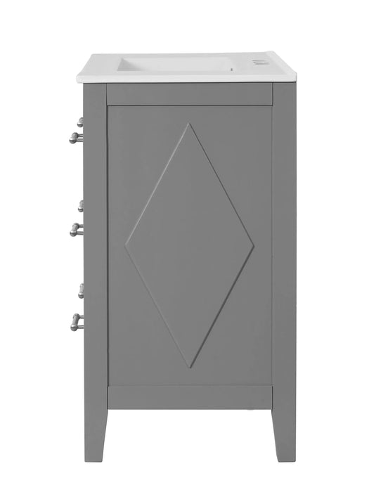 60'' Bathroom Vanity with Ceramic Sink Combo, Free Standing Single Vanity Set with 3 Drawers, Solid Wood Frame Bathroom Storage Cabinet, Gray Default -DTYStore