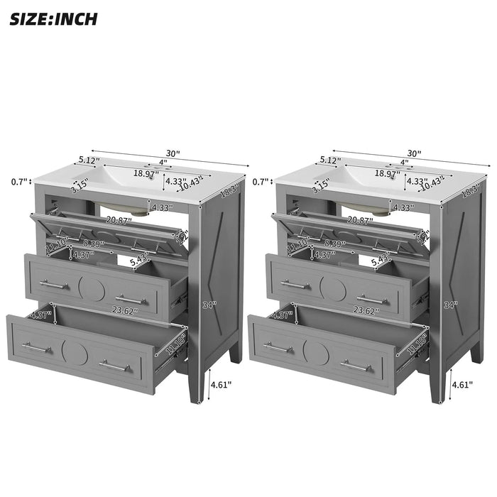60'' Bathroom Vanity with Ceramic Sink Combo, Free Standing Single Vanity Set with 3 Drawers, Solid Wood Frame Bathroom Storage Cabinet, Gray Default -DTYStore