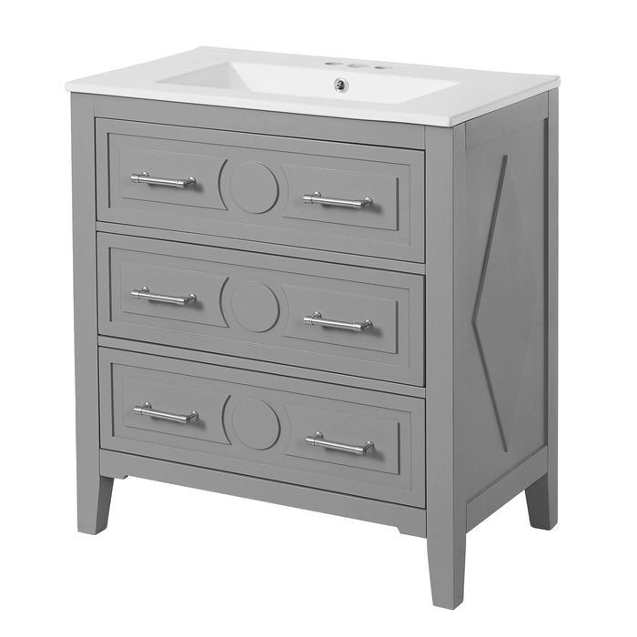 60'' Bathroom Vanity with Ceramic Sink Combo, Free Standing Single Vanity Set with 3 Drawers, Solid Wood Frame Bathroom Storage Cabinet, Gray Default -DTYStore