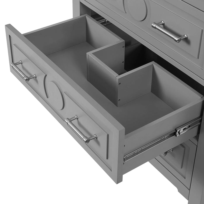 60'' Bathroom Vanity with Ceramic Sink Combo, Free Standing Single Vanity Set with 3 Drawers, Solid Wood Frame Bathroom Storage Cabinet, Gray Default -DTYStore