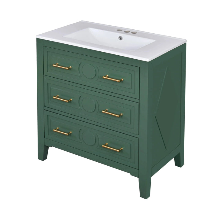 60'' Bathroom Vanity with Ceramic Sink Combo, Free Standing Single Vanity Set with 3 Drawers, Solid Wood Frame Bathroom Storage Cabinet, Green Default -DTYStore