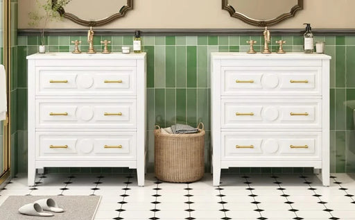 60'' Bathroom Vanity with Ceramic Sink Combo, Free Standing Single Vanity Set with 3 Drawers, Solid Wood Frame Bathroom Storage Cabinet, White Default -DTYStore