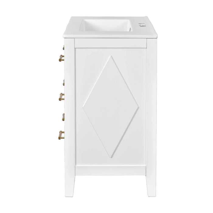 60'' Bathroom Vanity with Ceramic Sink Combo, Free Standing Single Vanity Set with 3 Drawers, Solid Wood Frame Bathroom Storage Cabinet, White Default -DTYStore