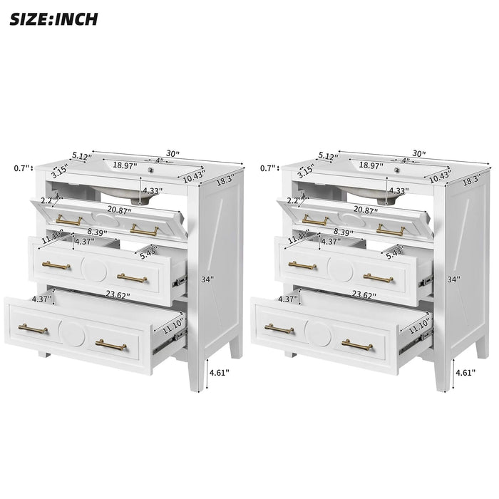 60'' Bathroom Vanity with Ceramic Sink Combo, Free Standing Single Vanity Set with 3 Drawers, Solid Wood Frame Bathroom Storage Cabinet, White Default -DTYStore