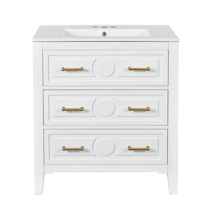 60'' Bathroom Vanity with Ceramic Sink Combo, Free Standing Single Vanity Set with 3 Drawers, Solid Wood Frame Bathroom Storage Cabinet, White Default -DTYStore