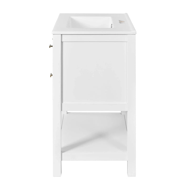60'' Bathroom Vanity with Ceramic Sink Combo, Free Standing Single Vanity Set with 5 Drawers, Solid Wood Frame Bathroom Storage Cabinet Default -DTYStore