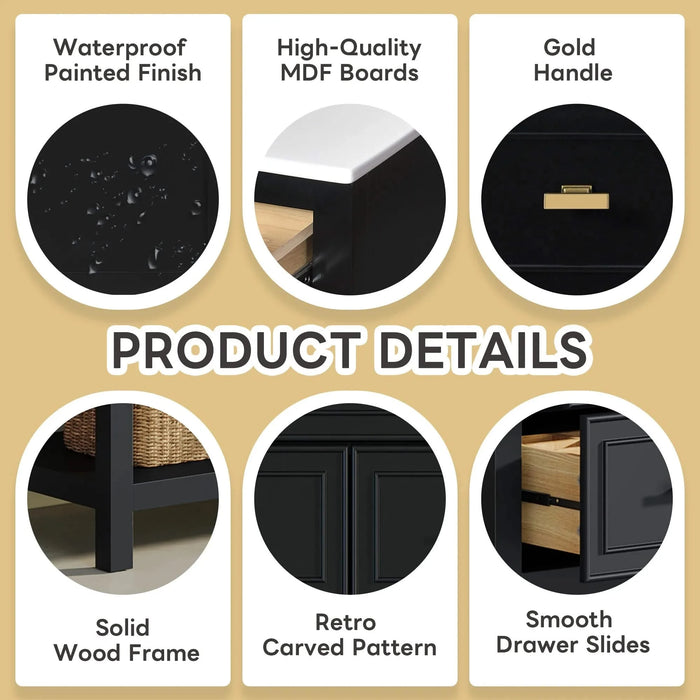 60'' Bathroom Vanity with Ceramic Sink Combo, Free Standing Single Vanity Set with 5 Drawers, Solid Wood Frame Bathroom Storage Cabinet Default -DTYStore