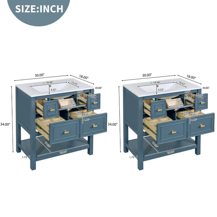 60'' Bathroom Vanity with Ceramic Sink Combo, Free Standing Single Vanity Set with 5 Drawers, Solid Wood Frame Bathroom Storage Cabinet Default -DTYStore