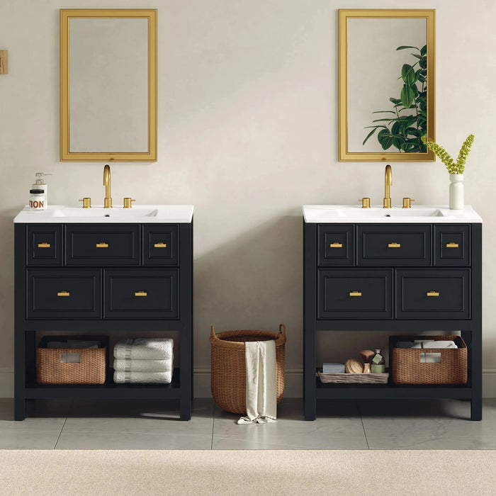 60'' Bathroom Vanity with Ceramic Sink Combo, Free Standing Single Vanity Set with 5 Drawers, Solid Wood Frame Bathroom Storage Cabinet Default -DTYStore