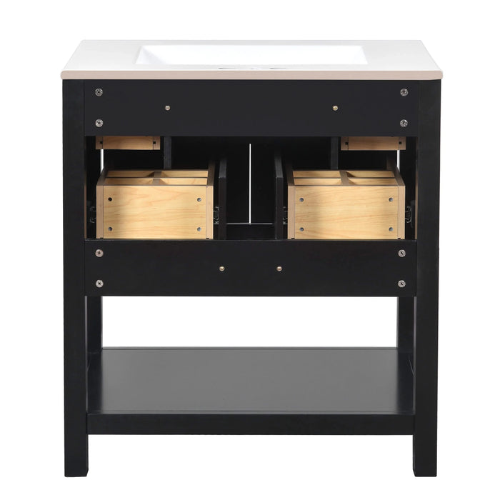 60'' Bathroom Vanity with Ceramic Sink Combo, Free Standing Single Vanity Set with 5 Drawers, Solid Wood Frame Bathroom Storage Cabinet Default -DTYStore