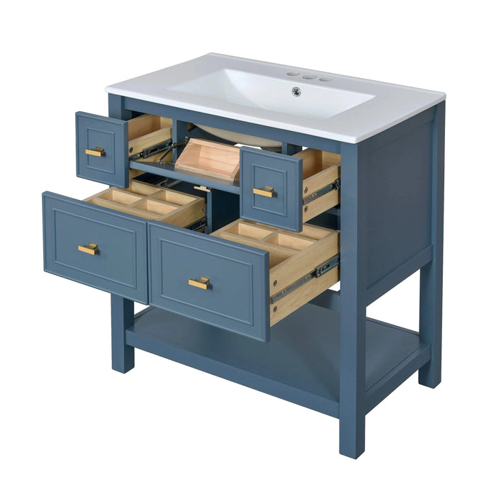 60'' Bathroom Vanity with Ceramic Sink Combo, Free Standing Single Vanity Set with 5 Drawers, Solid Wood Frame Bathroom Storage Cabinet Default -DTYStore