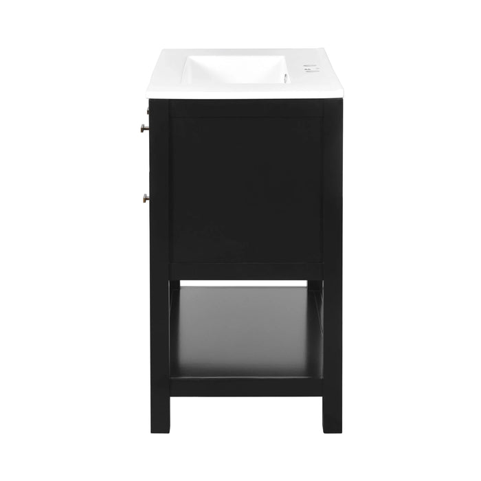 60'' Bathroom Vanity with Ceramic Sink Combo, Free Standing Single Vanity Set with 5 Drawers, Solid Wood Frame Bathroom Storage Cabinet Default -DTYStore