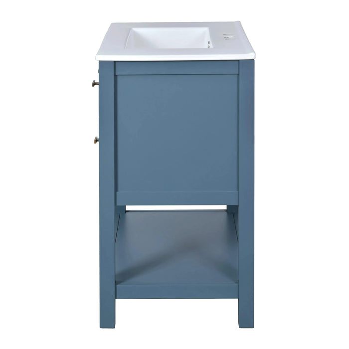 60'' Bathroom Vanity with Ceramic Sink Combo, Free Standing Single Vanity Set with 5 Drawers, Solid Wood Frame Bathroom Storage Cabinet Default -DTYStore