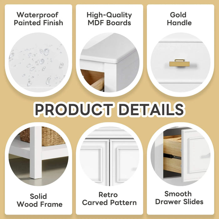 60'' Bathroom Vanity with Ceramic Sink Combo, Free Standing Single Vanity Set with 5 Drawers, Solid Wood Frame Bathroom Storage Cabinet Default -DTYStore