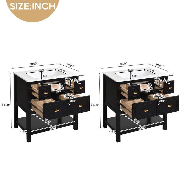 60'' Bathroom Vanity with Ceramic Sink Combo, Free Standing Single Vanity Set with 5 Drawers, Solid Wood Frame Bathroom Storage Cabinet Default -DTYStore