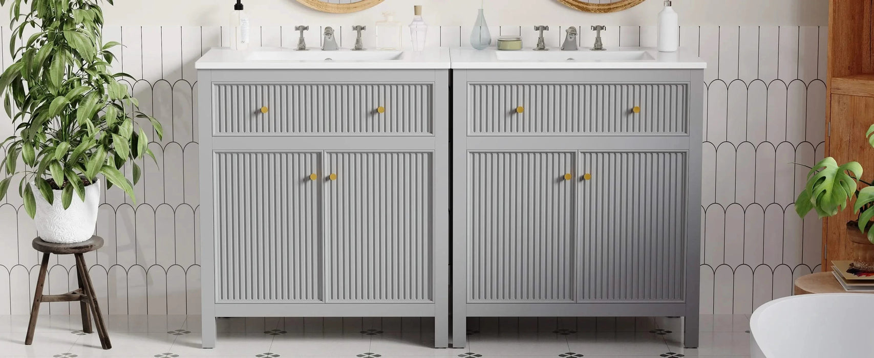 60'' Bathroom Vanity with Ceramic Sink, Free Standing Single Vanity Set with Soft Closing Doors, Modern Style, Grey Default -DTYStore