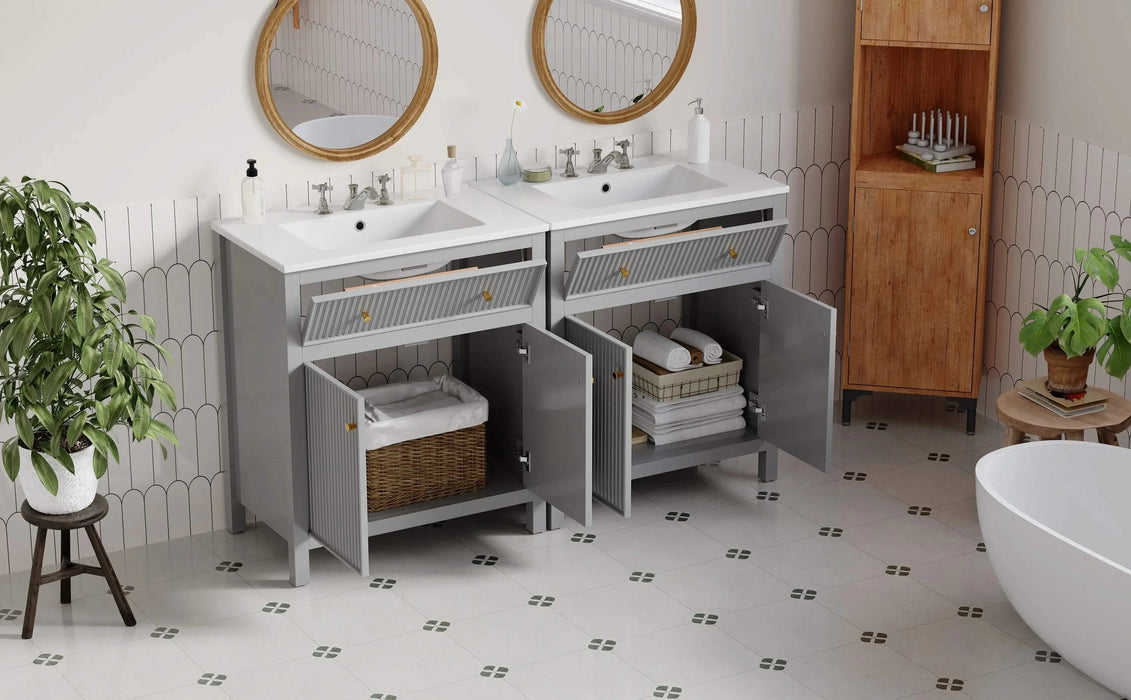 60'' Bathroom Vanity with Ceramic Sink, Free Standing Single Vanity Set with Soft Closing Doors, Modern Style, Grey Default -DTYStore