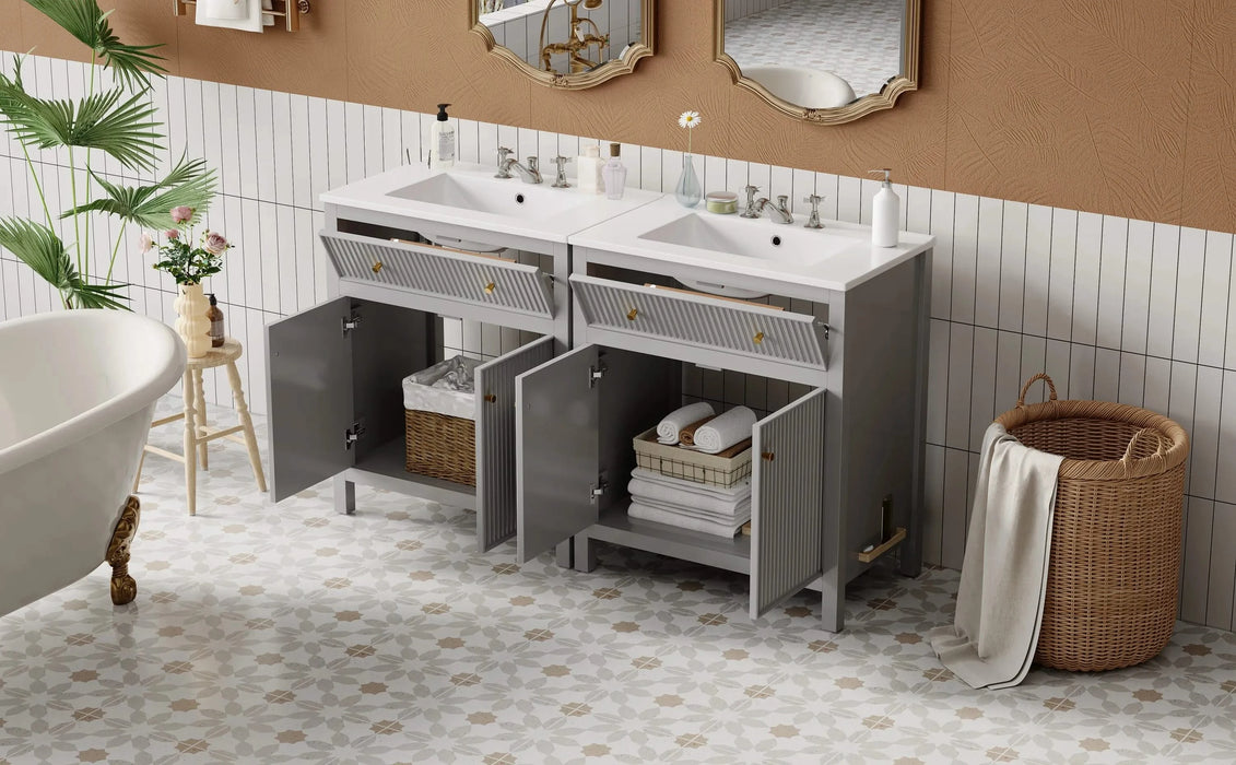 60'' Bathroom Vanity with Ceramic Sink, Free Standing Single Vanity Set with Soft Closing Doors, Modern Style, Grey Default -DTYStore