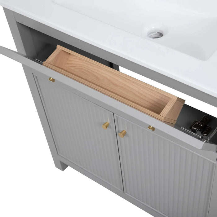 60'' Bathroom Vanity with Ceramic Sink, Free Standing Single Vanity Set with Soft Closing Doors, Modern Style, Grey Default -DTYStore