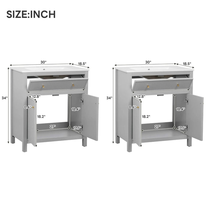 60'' Bathroom Vanity with Ceramic Sink, Free Standing Single Vanity Set with Soft Closing Doors, Modern Style, Grey Default -DTYStore