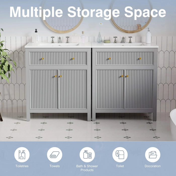 60'' Bathroom Vanity with Ceramic Sink, Free Standing Single Vanity Set with Soft Closing Doors, Modern Style, Grey Default -DTYStore