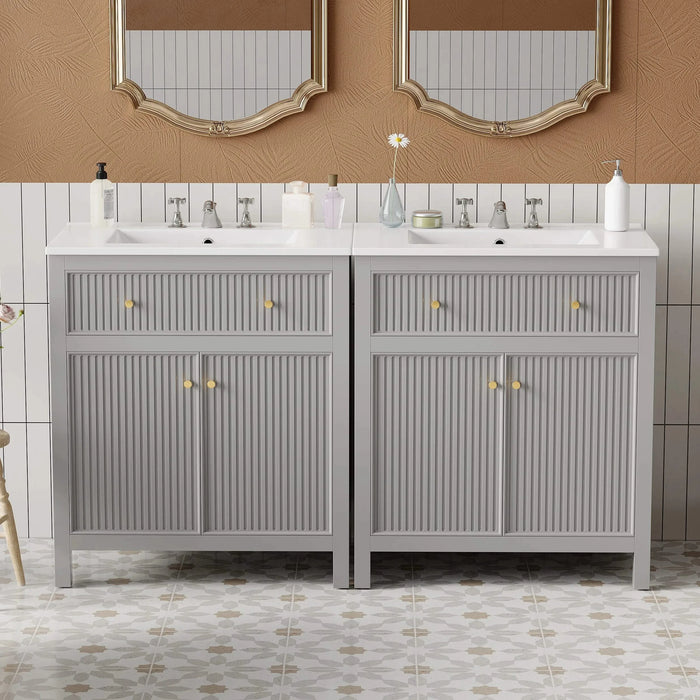 60'' Bathroom Vanity with Ceramic Sink, Free Standing Single Vanity Set with Soft Closing Doors, Modern Style, Grey Default -DTYStore