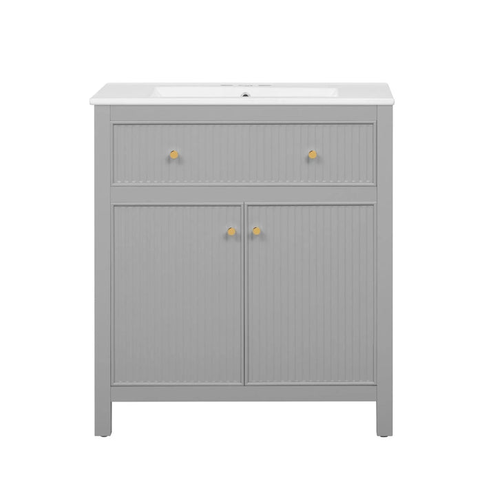 60'' Bathroom Vanity with Ceramic Sink, Free Standing Single Vanity Set with Soft Closing Doors, Modern Style, Grey Default -DTYStore