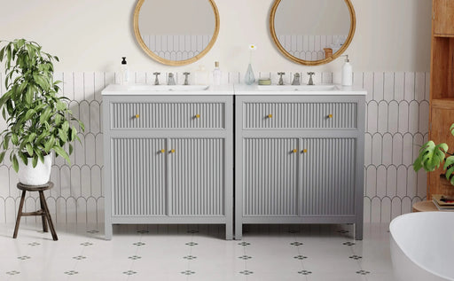 60'' Bathroom Vanity with Ceramic Sink, Free Standing Single Vanity Set with Soft Closing Doors, Modern Style, Grey Default -DTYStore