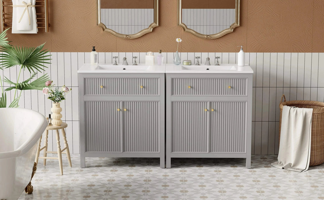 60'' Bathroom Vanity with Ceramic Sink, Free Standing Single Vanity Set with Soft Closing Doors, Modern Style, Grey Default -DTYStore