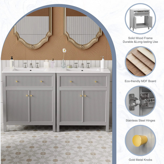 60'' Bathroom Vanity with Ceramic Sink, Free Standing Single Vanity Set with Soft Closing Doors, Modern Style, Grey Default -DTYStore