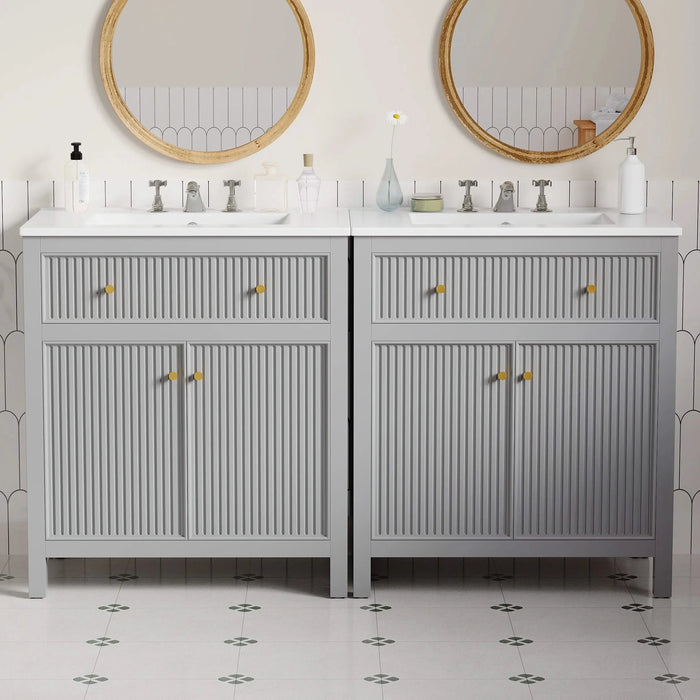 60'' Bathroom Vanity with Ceramic Sink, Free Standing Single Vanity Set with Soft Closing Doors, Modern Style, Grey Default -DTYStore