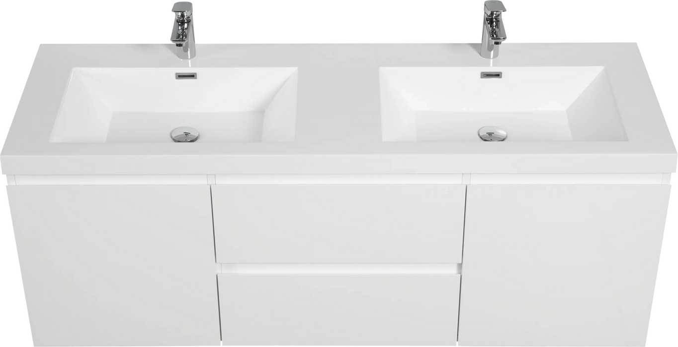 60' Floating Bathroom Vanity with Sink, Modern Wall-Mounted Bathroom Storage Vanity Cabinet with Double Resin Top Basin and Two Soft Close Drawers, Glossy White 24V11-60DGW Default -DTYStore