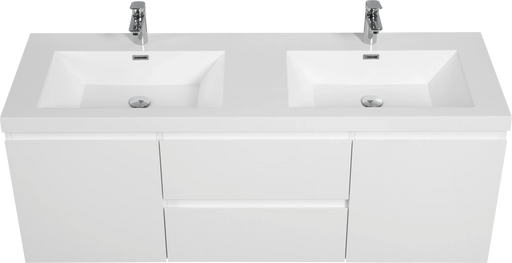 60' Floating Bathroom Vanity with Sink, Modern Wall-Mounted Bathroom Storage Vanity Cabinet with Double Resin Top Basin and Two Soft Close Drawers, Glossy White 24V11-60DGW Default -DTYStore